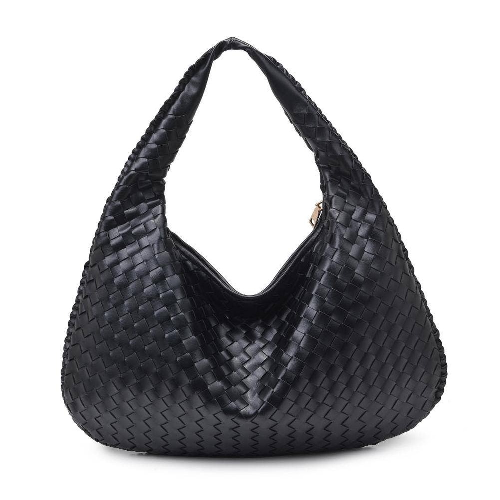 Victoria Woven Vegan Leather Hobo Bag | Black